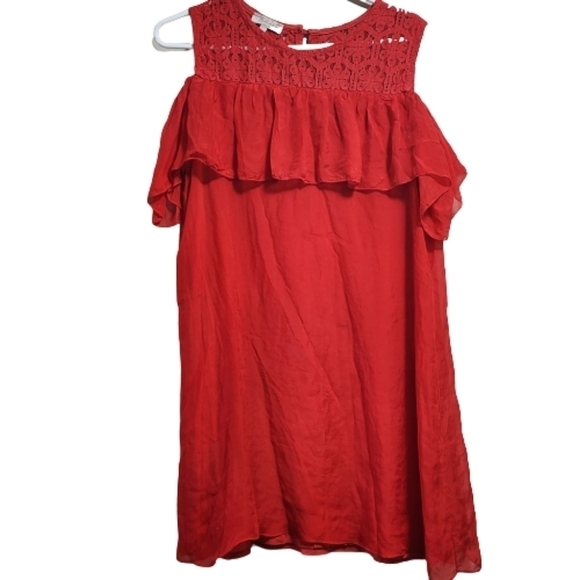Bella umbra cold shoulder silk lace detailing midi dress color red size large - Picture 1 of 6